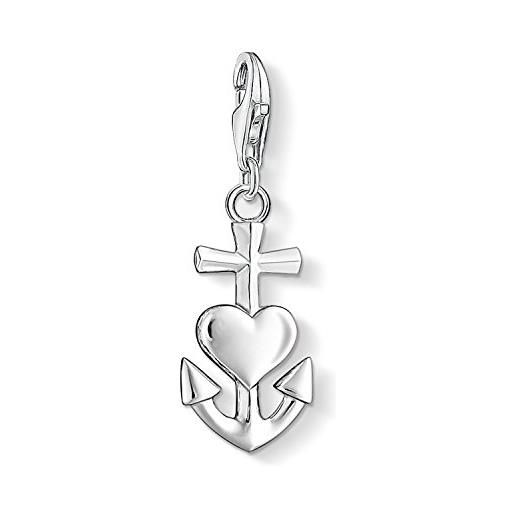 Thomas Sabo ciondolo charm da donna con croce, cuore, ancora come simboli di fede, amore e speranza in argento sterling 925 0083-001-12