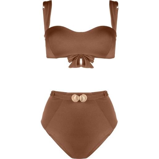 Noire Swimwear set bikini a fascia - marrone