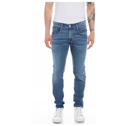 Replay jeans da uomo anbass slim-fit hyperflex con elasticità, nero (nero 098), 30w / 32l