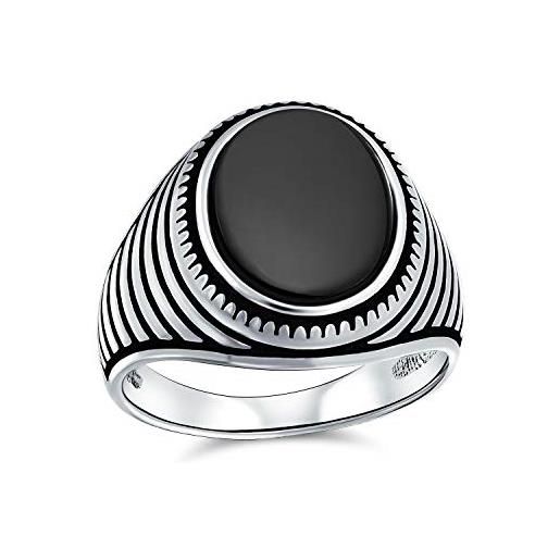 Bling Jewelry stile retrò a strisce incise anello quadrato di onice nero per uomini in argento 925 fatto a mano in turchia