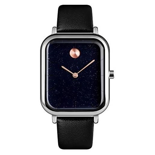 TONSHEN orologio fashion uomo piazza acciaio inossidabile analogico quarzo orologi da polso quadrante a stella (argento2)