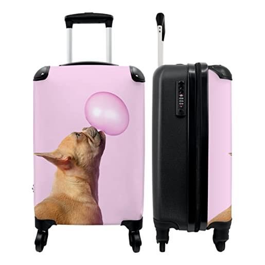 NoBoringSuitcases.com® valigia a mano trolley valigia a rotelle valigia da viaggio piccola con 4 ruote - cane - animali - gomma da masticare - rosa - bagaglio a mano
