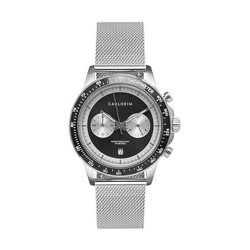 Carlheim men's watches aksel 4005 - tachimetro a rete argentata, colore: nero, argento