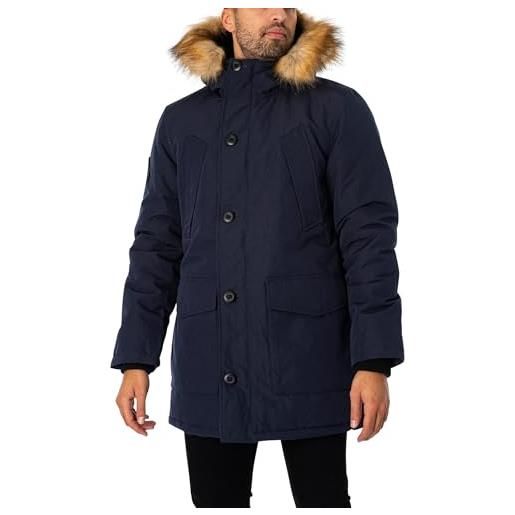 Superdry everest faux fur hooded parka giacca, nordic chrome navy, l uomo