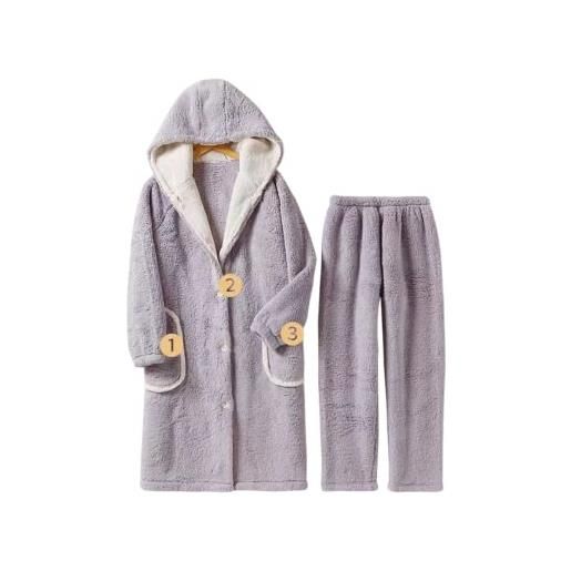 KADJOE winter women coral fleece nightgit suits thicken warm 2piece accappatoio fashion female pajama set robes sets-purple, m
