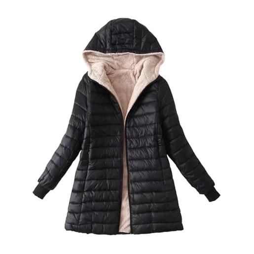 Yowablo piumino lungo da donna piumino taglie forti giacca in cotone piumino leggero con giacca invernale con cappuccio cappotto invernale elegante bottoni (black, m)