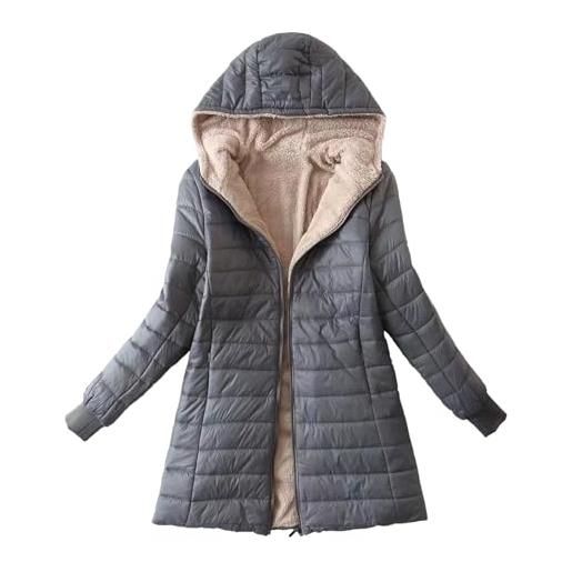 Yowablo piumino lungo da donna piumino taglie forti giacca in cotone piumino leggero con giacca invernale con cappuccio cappotto invernale elegante bottoni (grey, xxl)