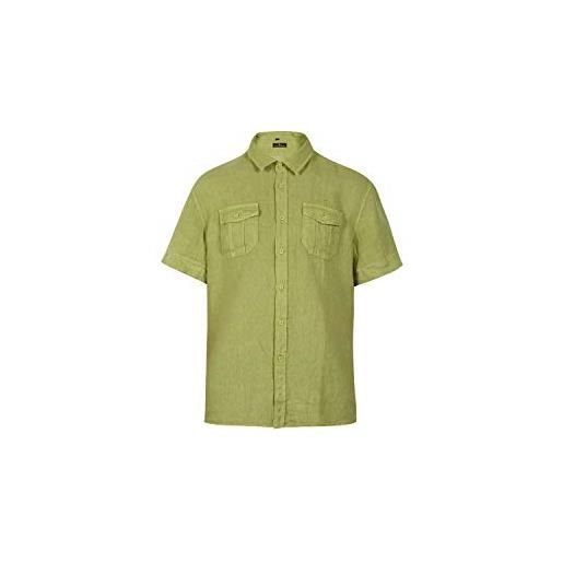 nazarenogabrielli camicia uomo 100% lino made in italy - manica corta - con patta e taschini laterali - regular fit