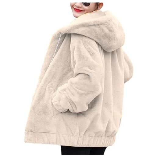 EGSDMNVSQ giacca invernale donna calda giacca in peluche giacca in pelliccia sintetica cappotto in pile con cappuccio giacca ispessita di grandi dimensioni felpa con cappuccio con zip e coulisse