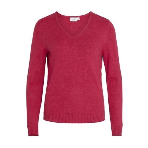 Vila viril v-neck l/s knit top-noos maglione lavorato a maglia, orchid/dettaglio: mélange scuro, xl donna