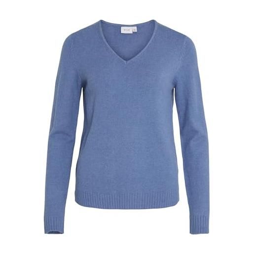 Vila viril v-neck l/s knit top-noos maglione lavorato a maglia, lapislazzuli blue/dettaglio: melange scuro, xxl donna