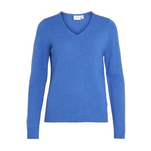 Vila viril v-neck l/s knit top-noos maglione lavorato a maglia, lapislazzuli blue/dettaglio: melange scuro, xxl donna