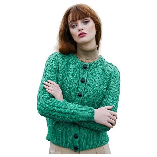 SAOL maglione irlandese da donna in lana lavorato a maglia con cavo, prodotto in irlanda, pastinaca, l