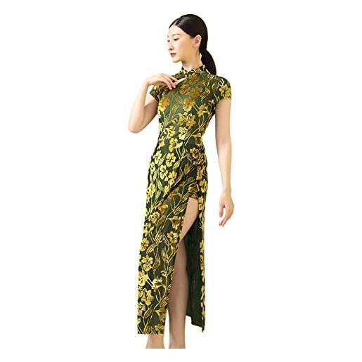 ROYAL SMEELA vestito qipao velluto donna abito cheongsam cinese verde scavare abiti qipao cheongsam tradizionale cinese costume da cinese qipao cinese vestito cinese donna qipao fessura lungo