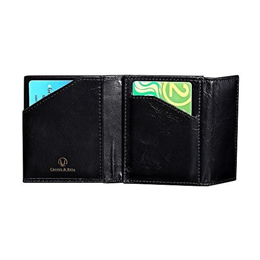 Cronus & Rhea - portafoglio con portamonete (demeter) - porta biglietti fermasoldi - vera pelle - con scatola regalo (nero)