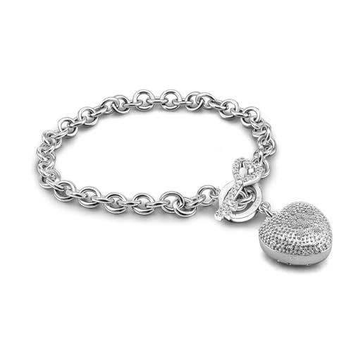Dankadi bracciale massiccio 6 mm con ciondolo a forma di cuore chiave in argento 925, catena innamorata con ciondolo a forma di chiave brillante amore festa regalo di gioielli romantici per donna