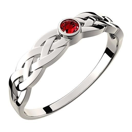 GWG Jewellery anello argento sterling nodo celtico e pietra rosso rubino cz taglio tondo - 6