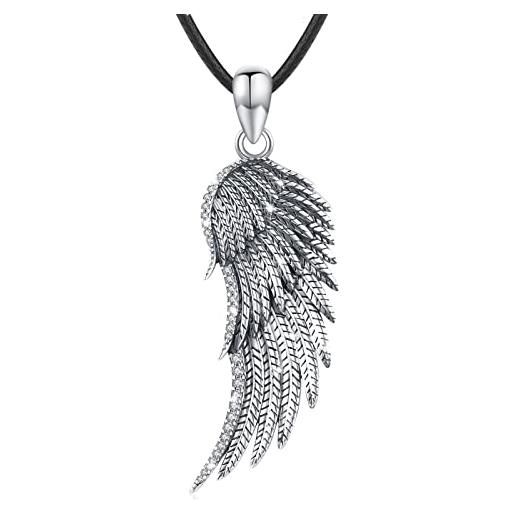 Eusense collana con ali d'angelo in argento sterling 925 con ciondolo a forma di ala d'angelo custode per donne e uomini