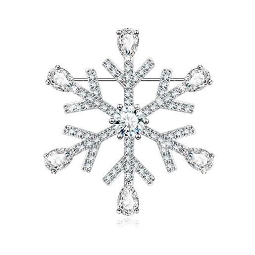 KristLand elegante spilla con fiocco di neve e fiore spilla per festa di nozze di natale spilla placcata in platino con zirconi e cristallo austriaco