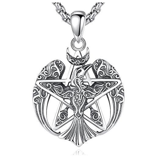 CELESTIA ciondolo pentacolo argento 925 con corvo di odino collana pentagramma gioielli vichinghi mitologia norrena amuleto per donne e uomini, nordico, regali wicca stregoneria