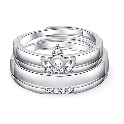 24 JOYAS coppia di anelli regina e re regolabili, fedi di fidanzamento romantici per innamorati, metallo, zirconia cubica
