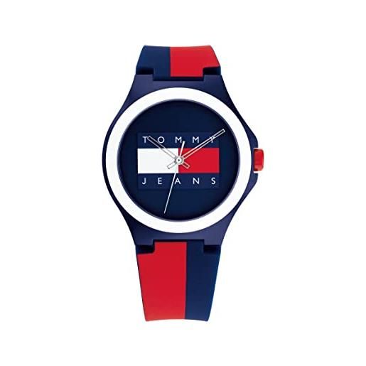 Tommy Hilfiger jeans orologio analogico al quarzo unisex con cinturino in silicone rosso e blu - 1720025