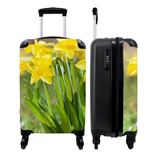 NoBoringSuitcases.com® valigia bagaglio a mano trolley case piccola valigia con 4 ruote - fiori - narciso - giallo - primavera - bagaglio a bordo