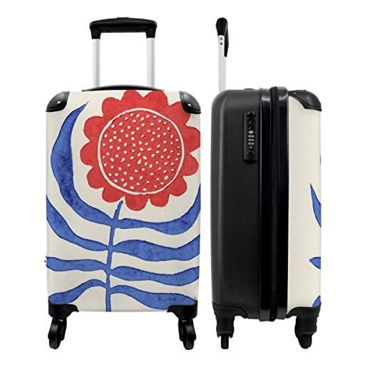 NoBoringSuitcases.com® valigia a mano trolley valigia a rotelle piccola valigia da viaggio con 4 ruote - fiore - pianta - rosso - blu - bagaglio da tavolo