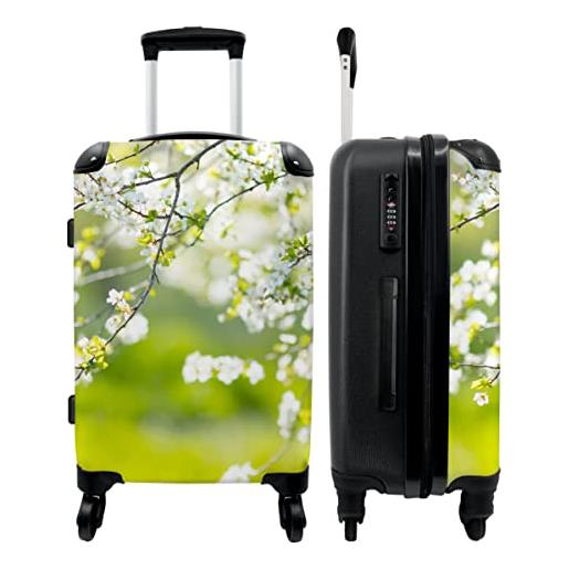 NoBoringSuitcases.com® valigia grande - fiore - ramo - fiori - bianco - primavera - chiusura a combinazione tsa - trolley rigido 4 ruote - 90 litri - valigia da viaggio - 66 cm