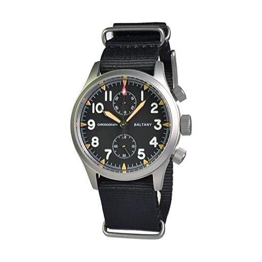 SOTAG baltany retro orologio cronografo al quarzo cassa in acciaio inox cinturino in nylon 100m impermeabile multifunzione militare orologi, nero