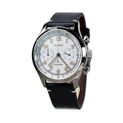 SOTAG baltany - orologio al quarzo con cronografo e quadrante smaltato bianco, 24 ore, impermeabile fino a 5 atm, stile vintage, colore 3, 100%