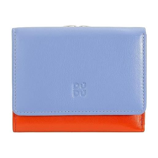 Dudu portafoglio donna piccolo in pelle rfid con portamonete a clic clac compatto 6 porta carte tessere blu pastello