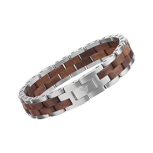 Woodstar (silver alligator bracciale da uomo in acciaio e legno, gioielli moda maschile, braccialetto regolabile argento b23-001