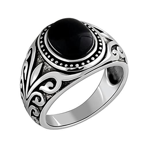 Beydodo anello da uomo in argento 925, anelli da uomo in filigrana con agata nera, anelli in argento, misura 56-67, regular, nessuna pietra preziosa