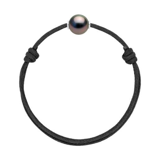 PEARLS & COLORS NATURAL FINE PEARLS pearls & colors - bracciale regolabile con autenticha perla di coltura di tahiti rotonda 10-11 mm - qualità a+ - argento 925 - gioielli unisex