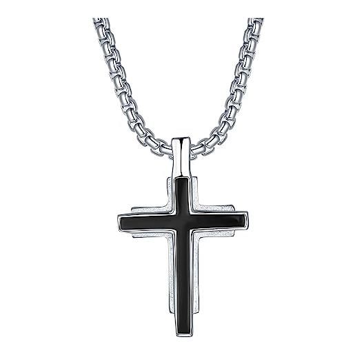JENDEAR SHINE collana croce da uomo, ciondolo croce con catena in acciaio/catena a corda, collana da comunione da uomo gioielli religiosi