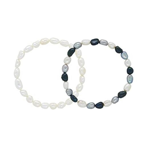 PEARLS & COLORS NATURAL FINE PEARLS pearls & colors - set di 2 bracciali di perle d'acqua dolce barocche 6-7 mm - qualità aaa+ - elastic hr®- gioiello da donna