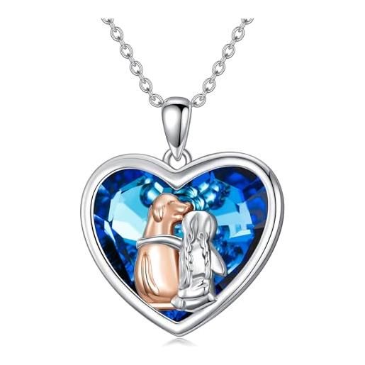 VONALA collana da donna in argento 925 con ciondolo a forma di cuore, con ciondolo a forma di cane e ragazza, argento sterling, cristallo