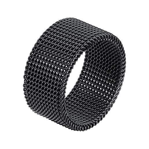 Bandmax anello uomo intrecciato, anello nero uomo a rete, 20 misura rete anello uomo acciaio inossidabile, 10.2 mm larghezza mesh ring uomo gioielli di moda