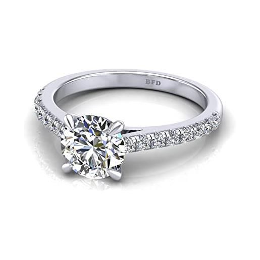 BFD anello di fidanzamento con diamante rotondo da 1,20 ct d/vs per le donne, gioielli in oro fine per le donne, metallo, diamante da laboratorio