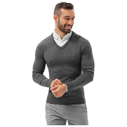 Ombre maglione con camicia inserta 2 in 1 da uomo scollo a v colletto di camicia inserto elegante classico pullover slim regular fit s-xxl (s, grigio scuro)
