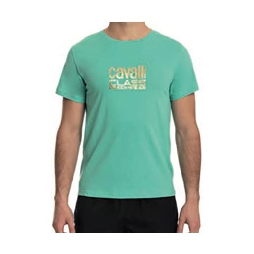CAVALLI CLASS maglietta t-shirt uomo mm 100% cotone slim fit colore teal verde qxh60a jd060 (50 l it uomo)