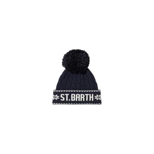 Mc2 Saint Barth cappello blu con pompon scritta st. Barth panna (s/m)