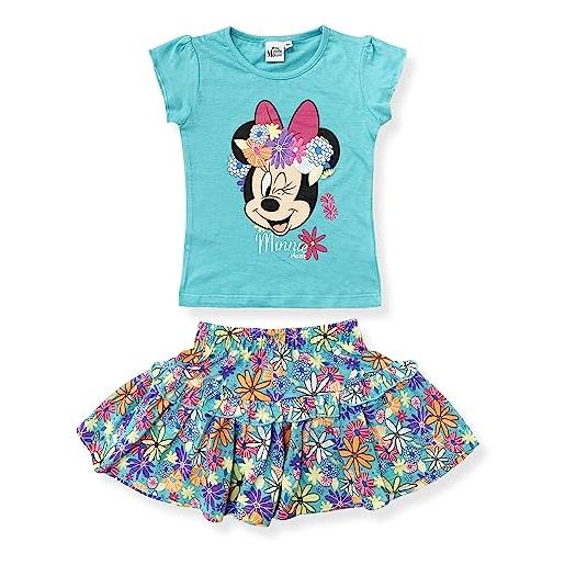 SUN CITY completo estivo minnie, disney, t-shirt e gonna da bambina in cotone, celeste