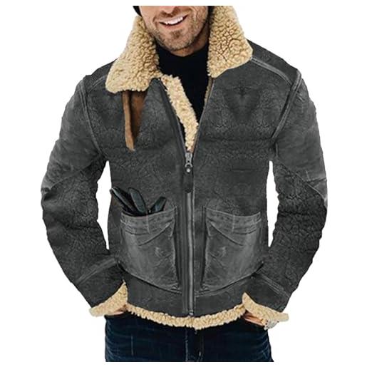 Generico giacca in pelle da uomo, giacca da moto retrò casual slim colletto alla coreana giubbini autunnali uomo giacca pelle uomo con pelliccia invernale cappotto uomo invernale elegante blakc friday