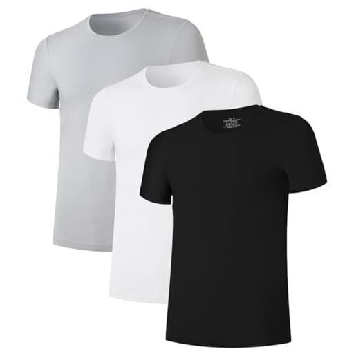 COLORFULLEAF confezione da 3/5 magliette da uomo in bambù con scollo a v, girocollo, maglietta da lavoro in tinta unita, girocollo nero, l