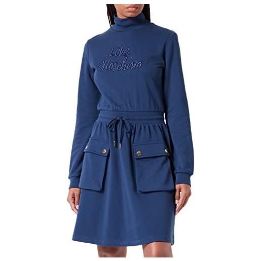Love Moschino abito a maniche lunghe in 100% pile di cotone vestito, blu, 54 donna