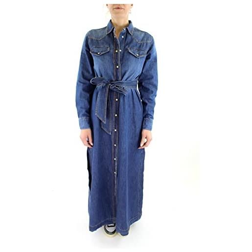 REPLAY abito in jeans donna manica lunga maxi, blu (dark blue 007), m
