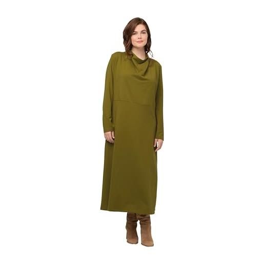 Ulla popken sweat dress with waterfall collar vestiti donna, giallo-verde, 60-62