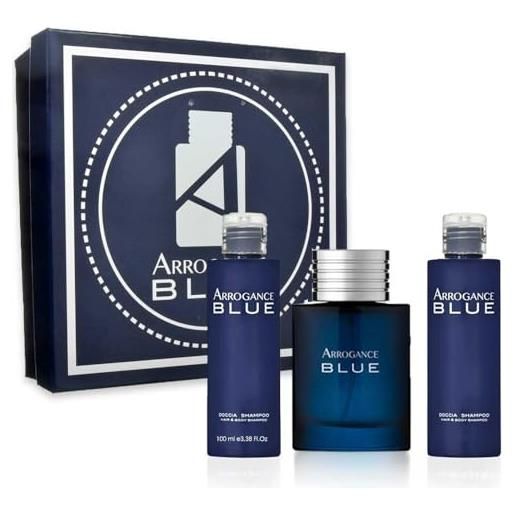 Arrogance blue confezione regalo uomo profumo edt 50ml 2x doccia shampoo 100ml
